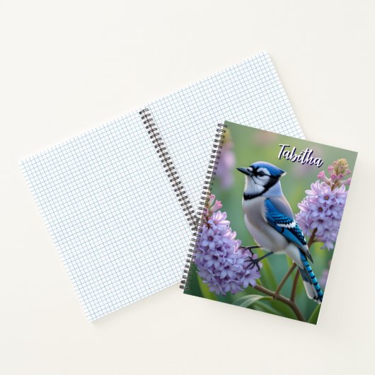 Sweet Blue Jay op Lilacs gepersonaliseerd Notitieboek (Binnen)