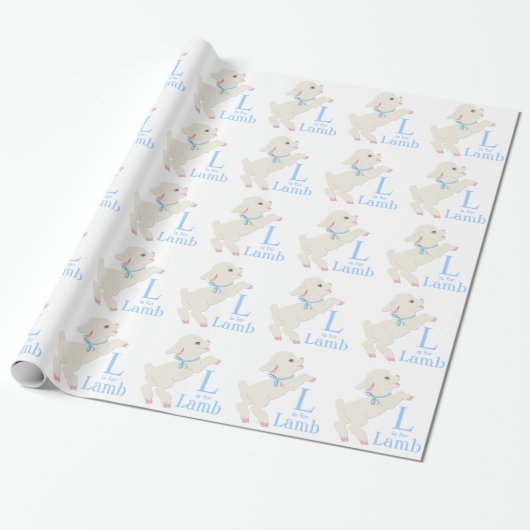 Sweet Blue Lamb Baby shower Cadeaupapier (Uitgerold)