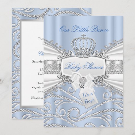 Sweet blue Little Prince Boy Baby shower Kaart (Voorkant / Achterkant)