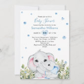 Sweet Blue Mommy Baby Elephant Baby shower Kaart (Voorkant)