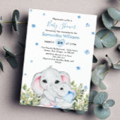 Sweet Blue Mommy Baby Elephant Baby shower Kaart