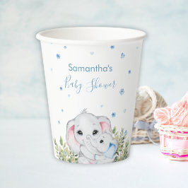Sweet Blue Mommy Baby Elephant Floral Baby shower Papieren Bekers