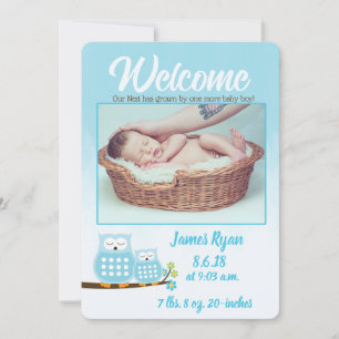Sweet Blue Owls Baby Boy Fotoaankondiging Aankondiging