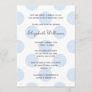 Sweet Blue Polka Dots Baby Boy Shower Invitation Kaart