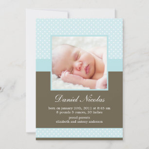 Sweet Blue Polka Dots Photo Baby Birth Aankondiging