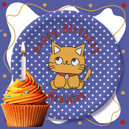 Sweet Blue Red Oranje Cat Cartoon Verjaardagsfeest Papieren Bordje