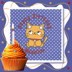 Sweet Blue Red Oranje Cat Cartoon Verjaardagsfeest Servet