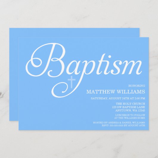 Sweet Blue Script Baptisme Kaart (Voorkant / Achterkant)