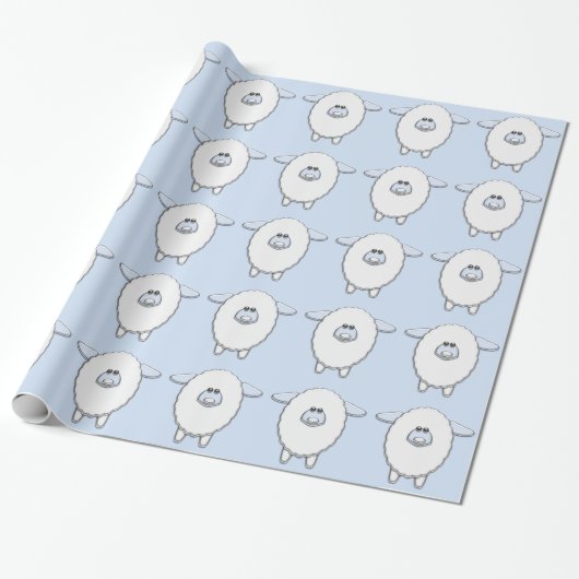 Sweet Blue Sheep Baby shower Cadeaupapier (Uitgerold)