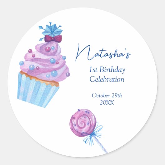 Sweet blue snoep verjaardag ronde sticker (Voorkant)