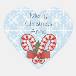 Sweet Blue Snowflake, Red Snoep Stick Hart Sticker