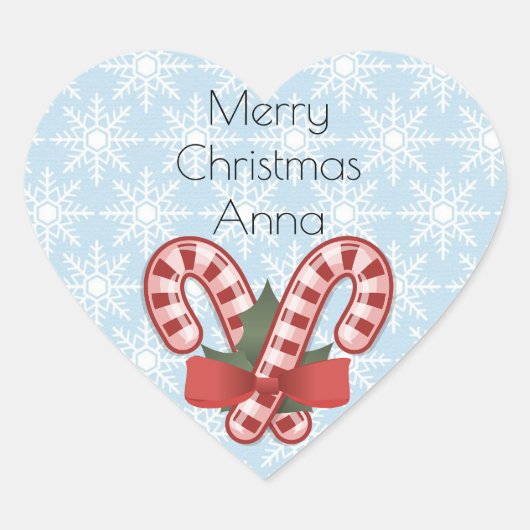 Sweet Blue Snowflake, Red Snoep Stick Hart Sticker (Voorkant)