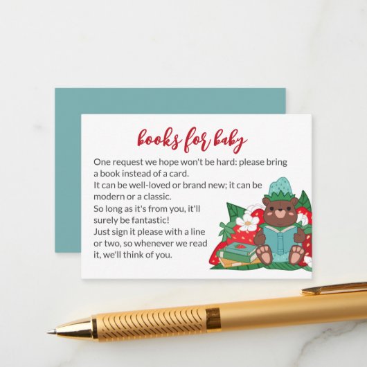 Sweet Blue Strawberry Beer Breng Boeken Baby showe Informatiekaartje (Voorkant / Achterkant in situ)