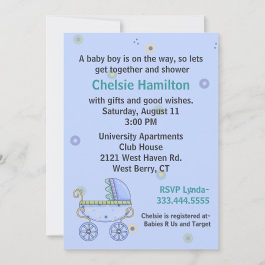 Sweet Blue Stroller Baby Shower-uitnodiging Kaart (Achterkant)