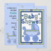Sweet Blue Stroller Baby Shower-uitnodiging Kaart (Voorkant / Achterkant)