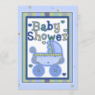 Sweet Blue Stroller Baby Shower-uitnodiging Kaart