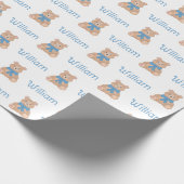 Sweet Blue Teddy Bear Bow Stropdas Baby shower Cadeaupapier (Hoek)