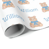 Sweet Blue Teddy Bear Bow Stropdas Baby shower Cadeaupapier (Rol Hoek)