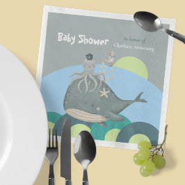 Sweet Blue Waterverf Nautical Whale Baby shower Servet