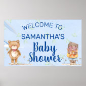 Sweet Blue Waterverf Teddy Bear Boy Baby shower Poster (Voorkant)