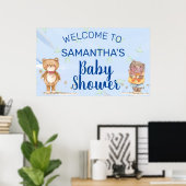 Sweet Blue Waterverf Teddy Bear Boy Baby shower Poster (Thuiskantoor)