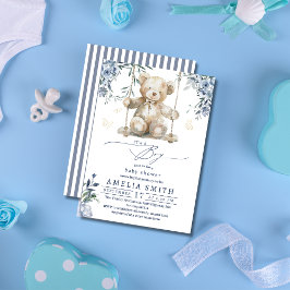 Sweet Blue Waterverf Teddy Boy Baby shower Kaart