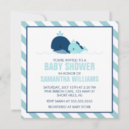 Sweet Blue Whales Boy Baby shower Kaart