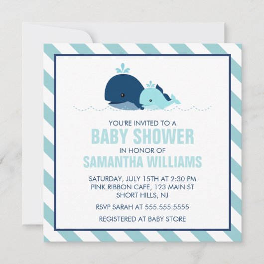 Sweet Blue Whales Boy Baby shower Kaart (Voorkant)