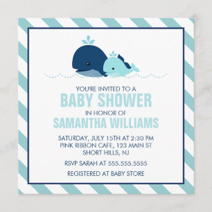 Sweet Blue Whales Boy Baby shower Kaart
