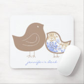Sweet Blue Whimsical Cute Damask Chicks Mousepad Muismat (Met muis)