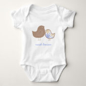 Sweet Blue Whimsical Cute Damask Chicks T-shirt (Voorkant)