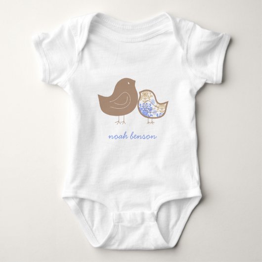 Sweet Blue Whimsical Cute Damask Chicks T-shirt (Voorkant)