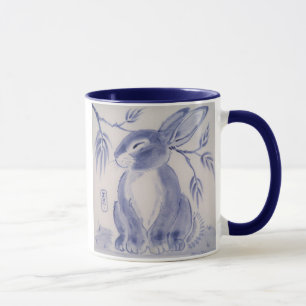 Sweet Blue & White Bunny Rabbit Design Mok