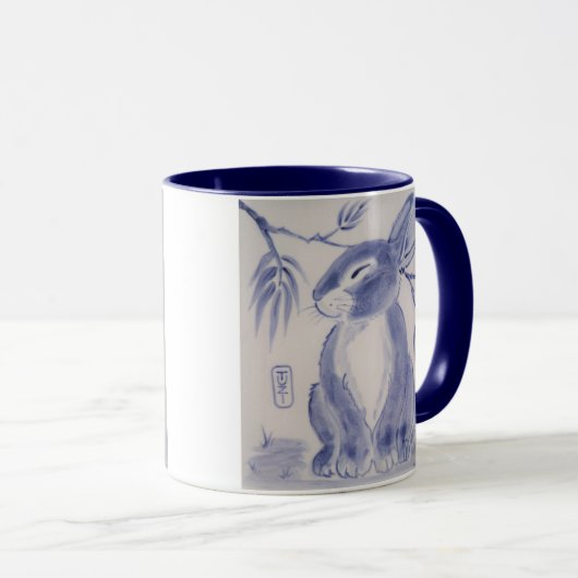 Sweet Blue & White Bunny Rabbit Design Mok (Voorkant rechts)