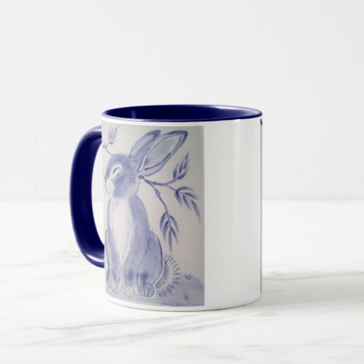 Sweet Blue & White Bunny Rabbit Design Mok (Voorkant links)