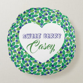 Sweet Blueberries Modern Pattern Blue Green. Rond Kussen