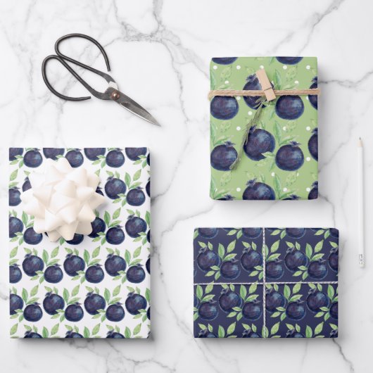 Sweet Blueberries Watercolor Hand-painted Inpakpapier Vel (Voorkant)