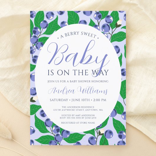 Sweet Blueberry Blue Baby shower Kaart