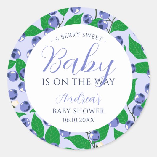 Sweet Blueberry Blue Baby shower Ronde Sticker (Voorkant)