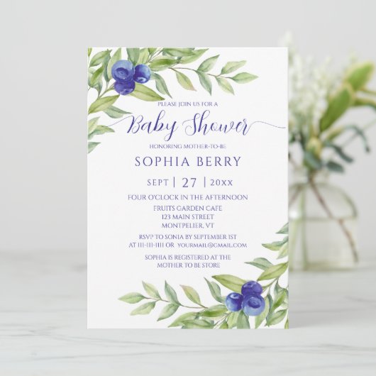 Sweet Blueberry Elegant Baby shower Kaart (Staand voorkant)