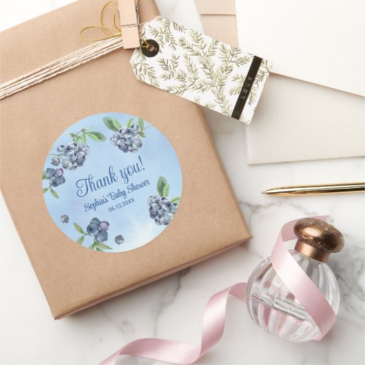 Sweet Blueberry Waterverf Baby shower dank u Ronde Sticker (Geschenken)