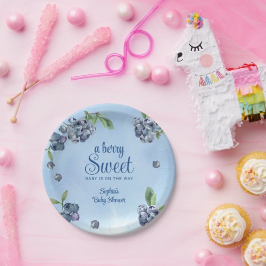 Sweet Blueberry Waterverf Baby shower Papieren Bordje (Feest)