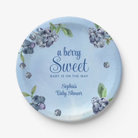 Sweet Blueberry Waterverf Baby shower Papieren Bordje (Voorkant)