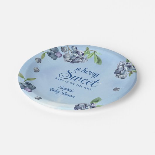 Sweet Blueberry Waterverf Baby shower Papieren Bordje (Gekanteld)