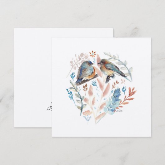 Sweet Bluebird Paar Waterverf met Bloemen (Voorkant / Achterkant)