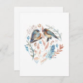 Sweet Bluebird Paar Waterverf met Bloemen (Voorkant / Achterkant)