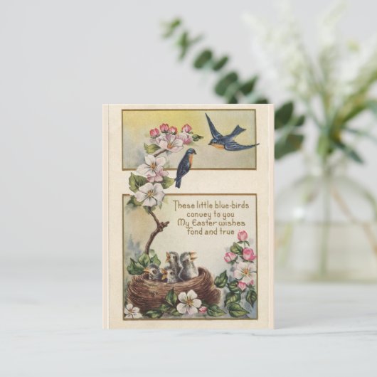  Sweet Bluebirds Paasgroeten Bericht Briefkaart (Staand voorkant)