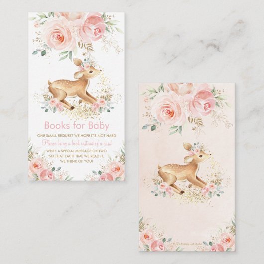 Sweet Blush Bloemen Herten Baby shower Boeken voor Informatiekaartje (Voorkant / Achterkant)