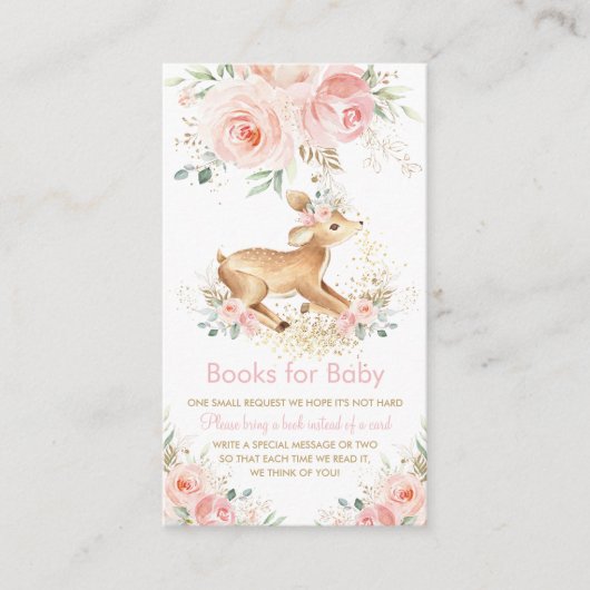 Sweet Blush Bloemen Herten Baby shower Boeken voor Informatiekaartje (Voorkant)