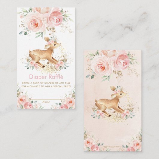 Sweet Blush Bloemen Herten Baby shower Luier Raffl Informatiekaartje (Voorkant / Achterkant)